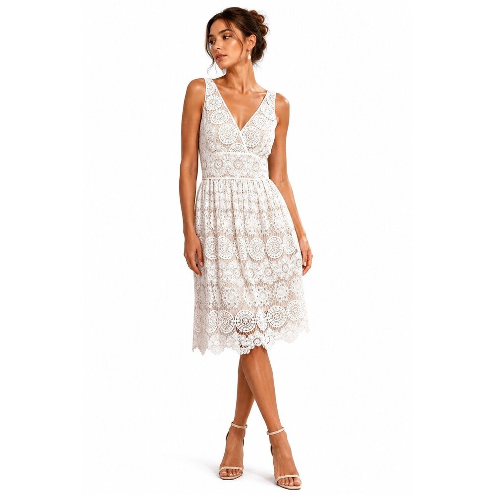Adrianna Papell Ivory Crochet Lace Fit & Flare Dress Size 10P Petite